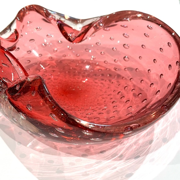 Vintage  Cranberry Murano Glass Bowl Ashtray - Picture 1 of 8